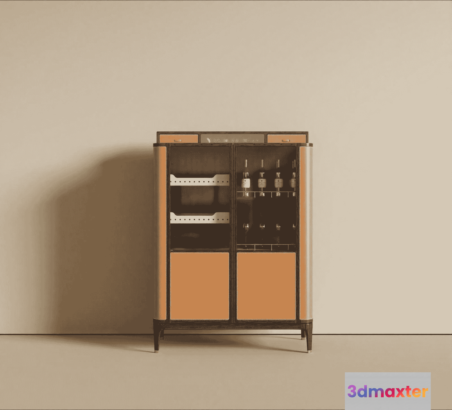 A Cabinet With Shelves And A Wine Rack 3D Model - 14852 - VRAY Render