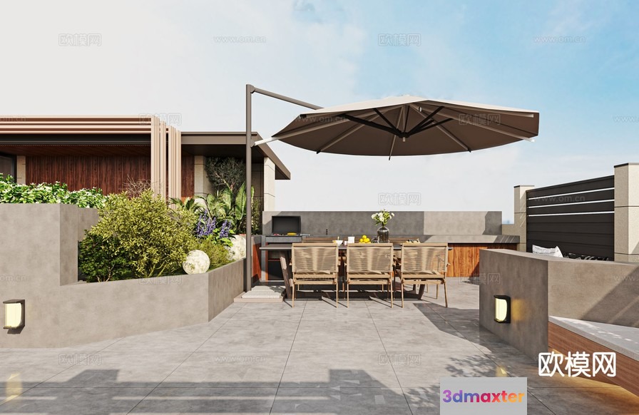 Outdoor Patio With Furniture 3D Model - 21649 - CORONA Render