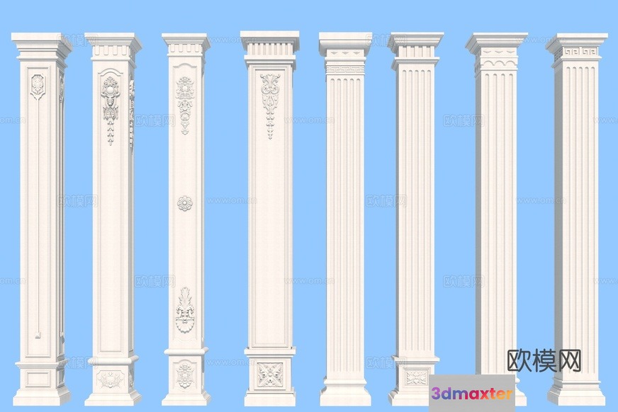 Classic White Pillars 3D Model - 3414 - VRAY Render