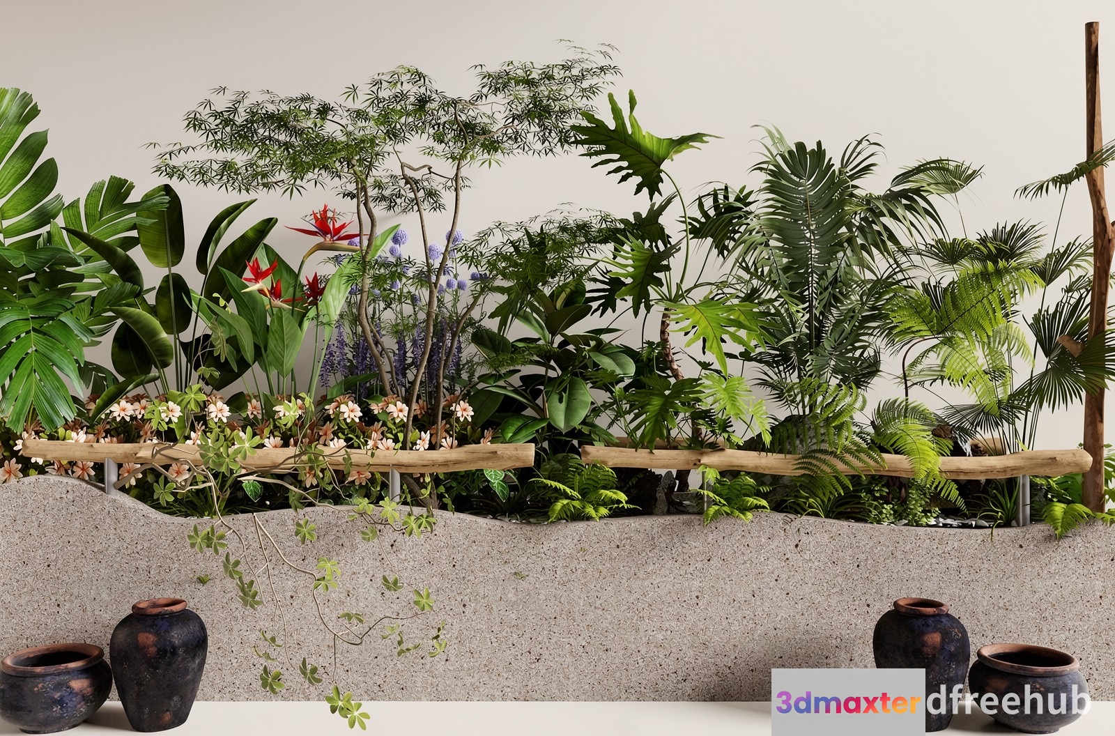 A 3D Rendering Of A Tropical Garden 3D Model - 21540 - VRAY Render