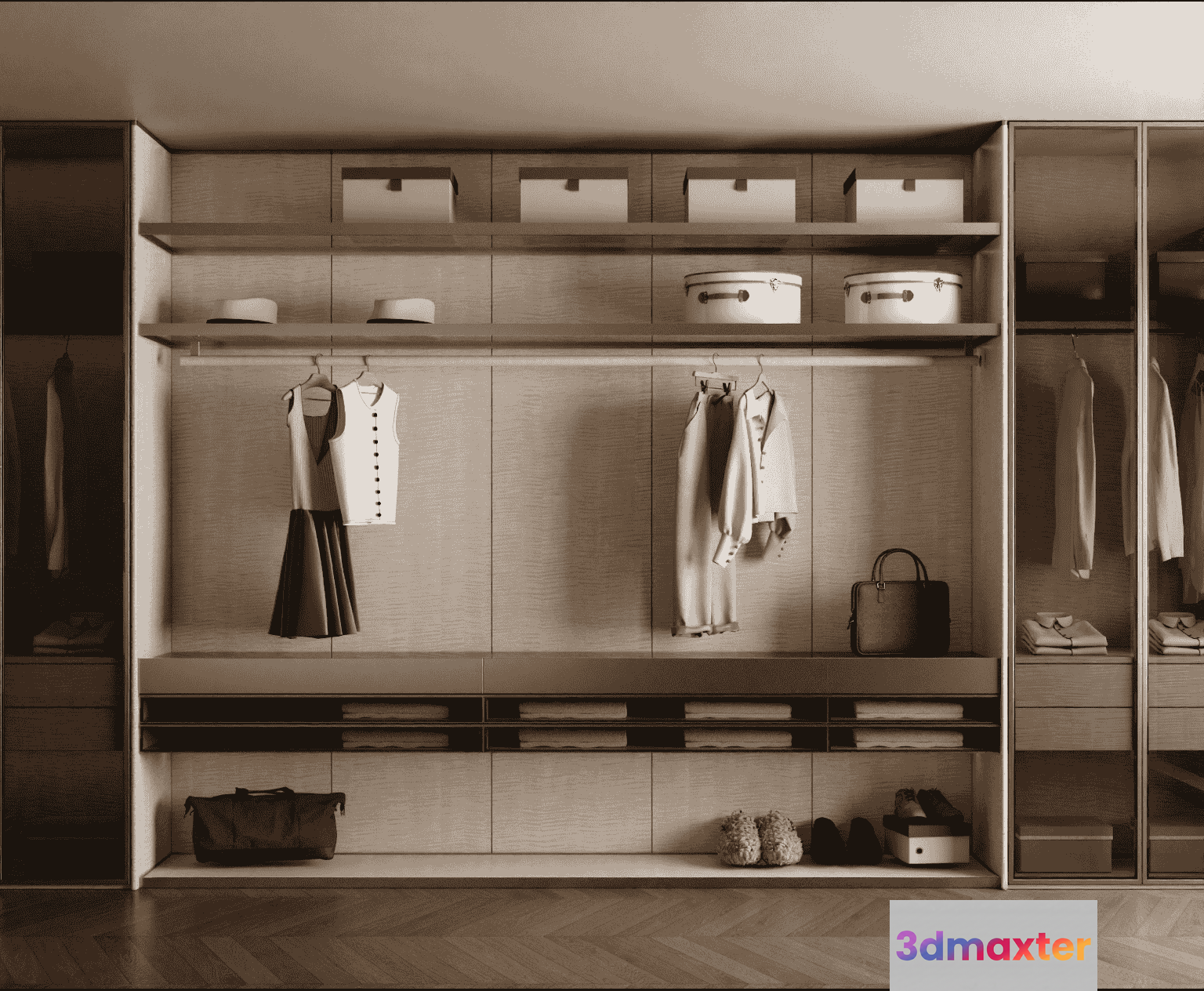 Modern Walk-In Closet 3D Model - 10535 - VRAY Render