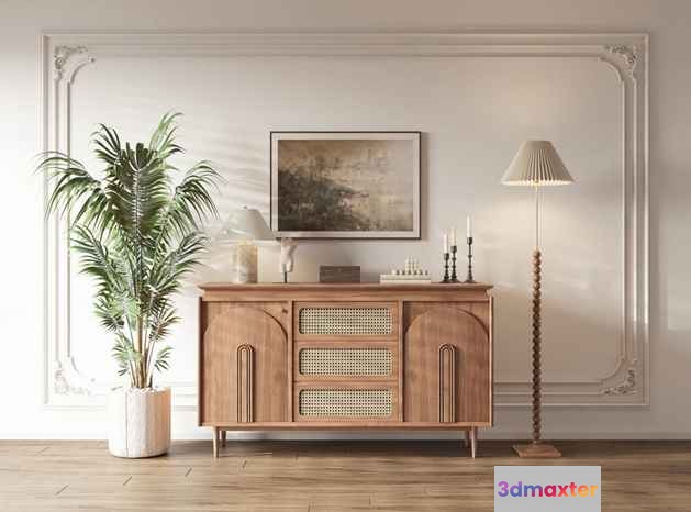 Mid-Century Wooden Sideboard 3D Model - 2089 - CORONA Render