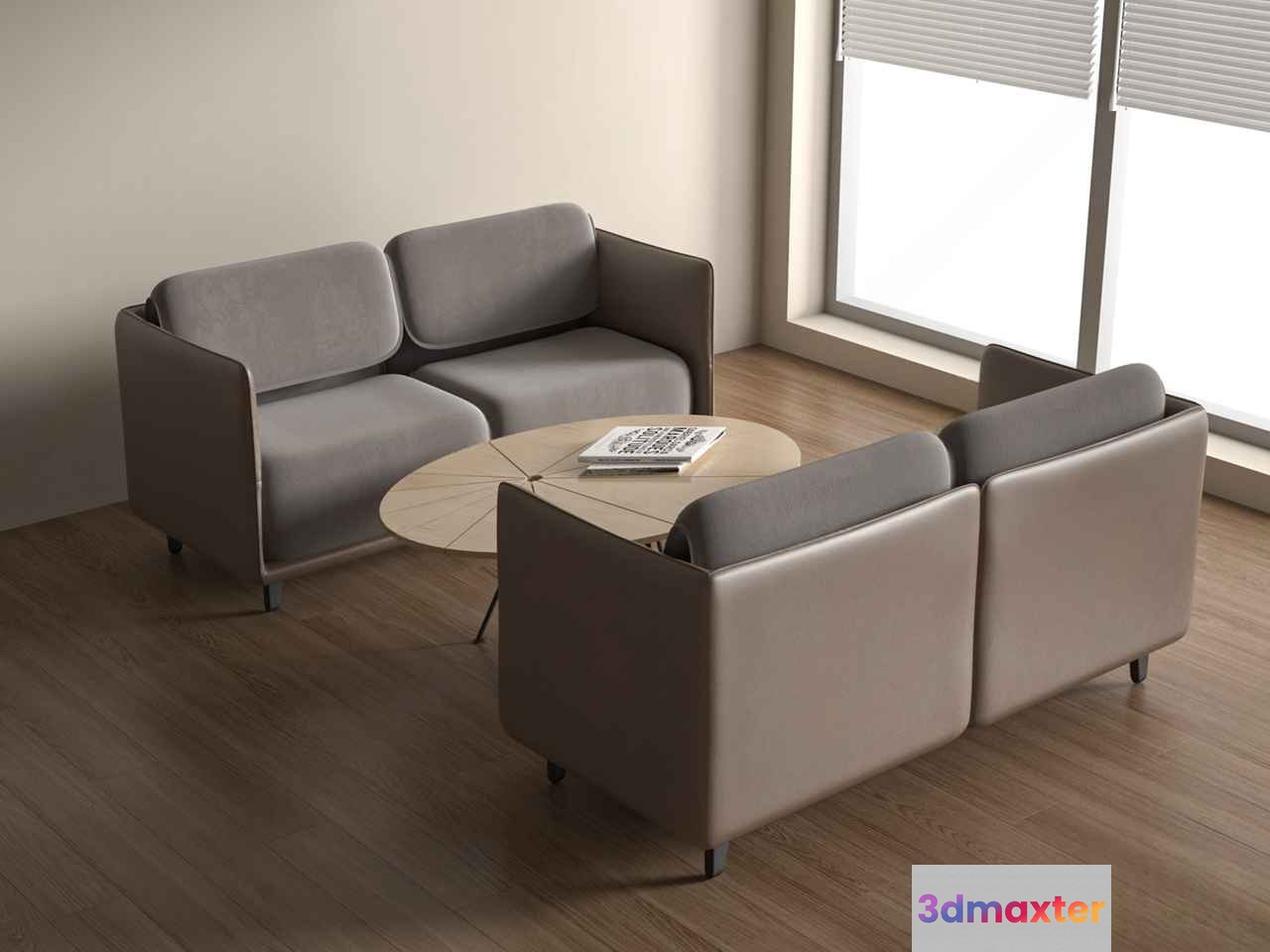 Modern Light Gray Sofa Set 3D Model - 15642 - VRAY Render