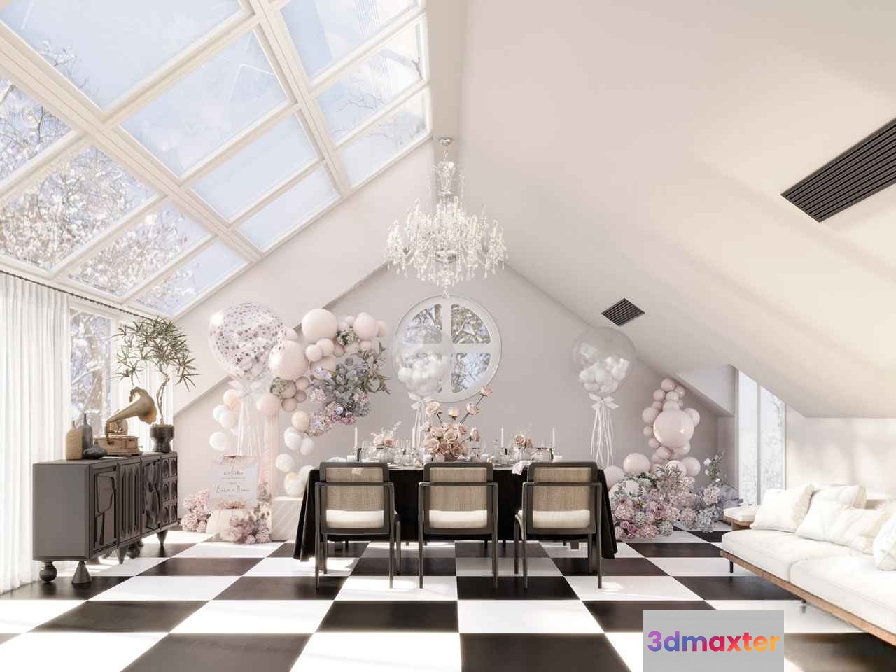 White And Black Checkered Floor 3D Model - 6505 - VRAY Render