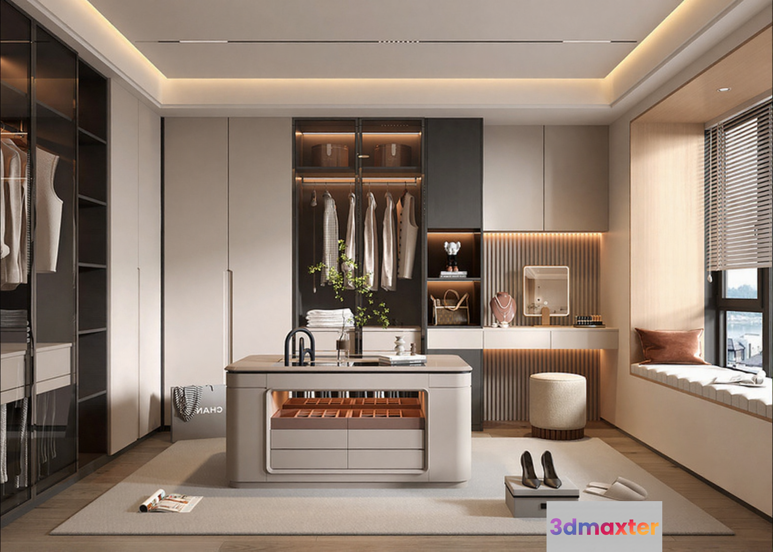 Modern Walk-In Closet 3D Model - 18360 - VRAY Render