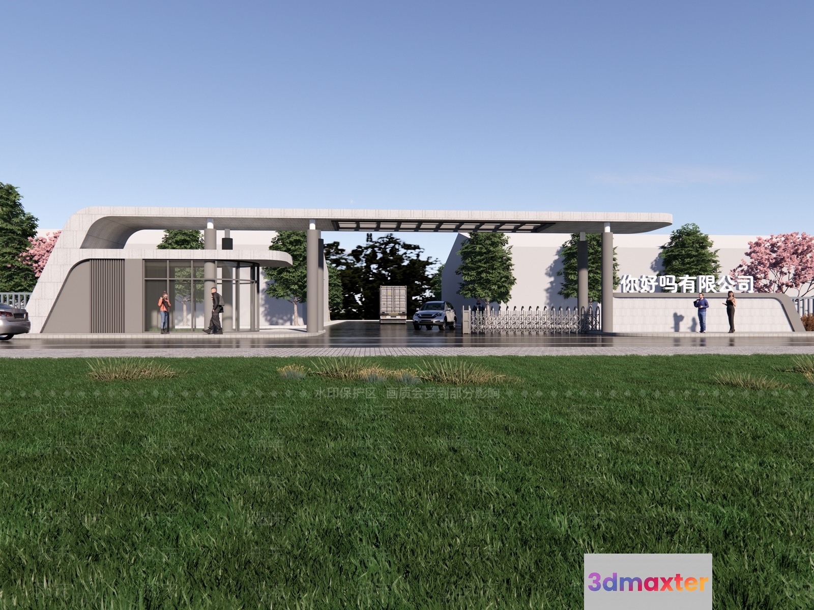 The Main Subject Is A Building With A Large Entrance And People Standing Outside 3D Model - 9497 - VRAY Render