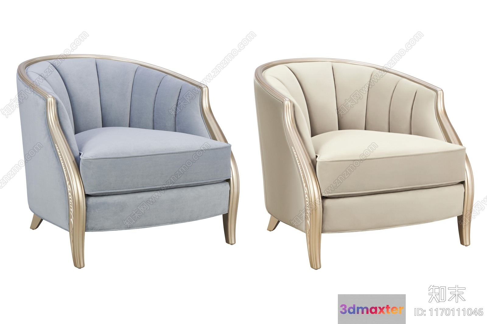Beige Upholstered Chairs 3D Model - 2298 - VRAY Render