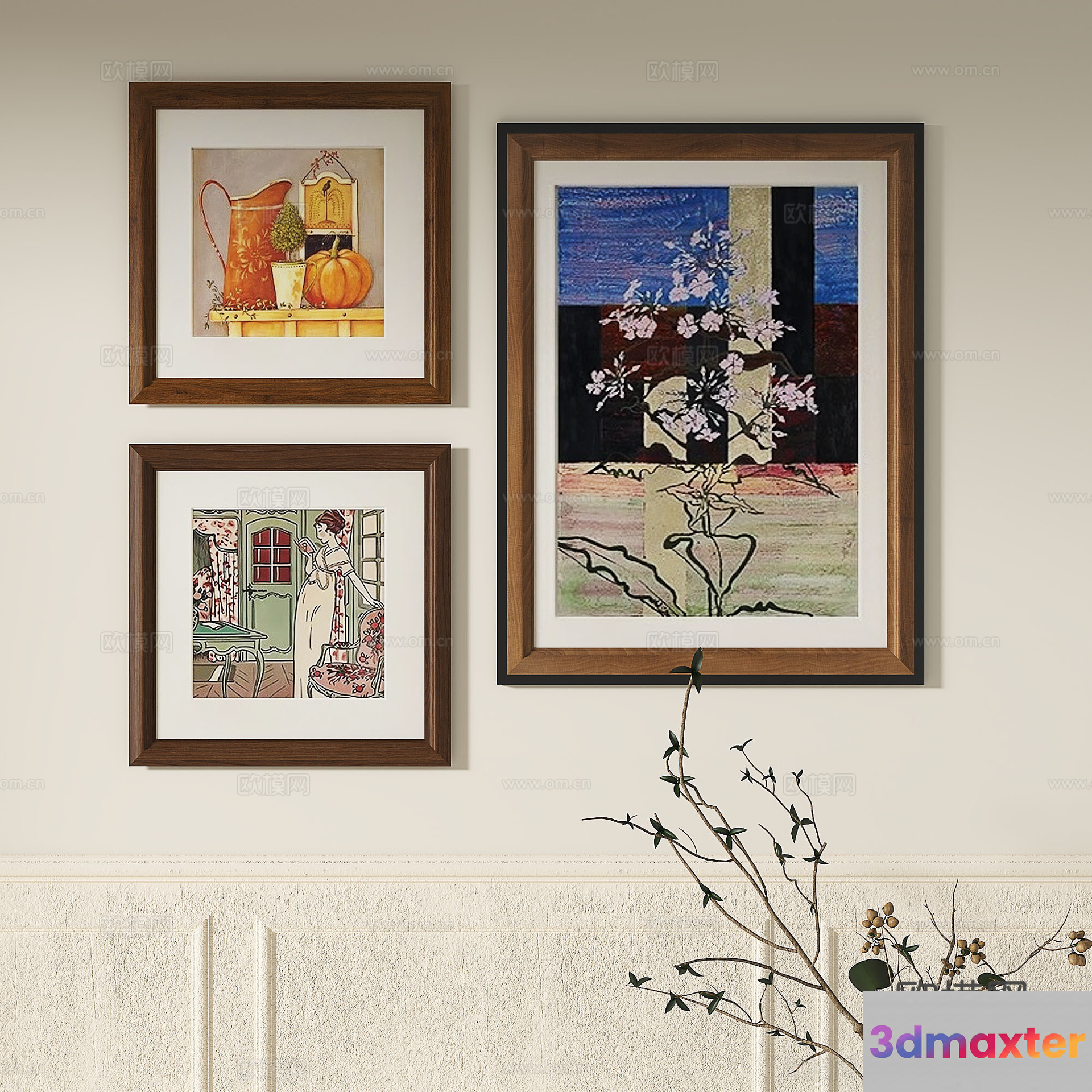 Artwork In Brown Frames 3D Model - 3461 - VRAY Render