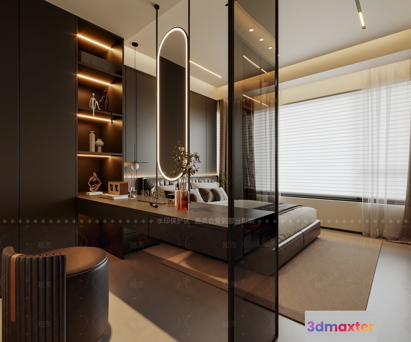 Modern Minimalist Bedroom 3D Model - 9090 - VRAY Render