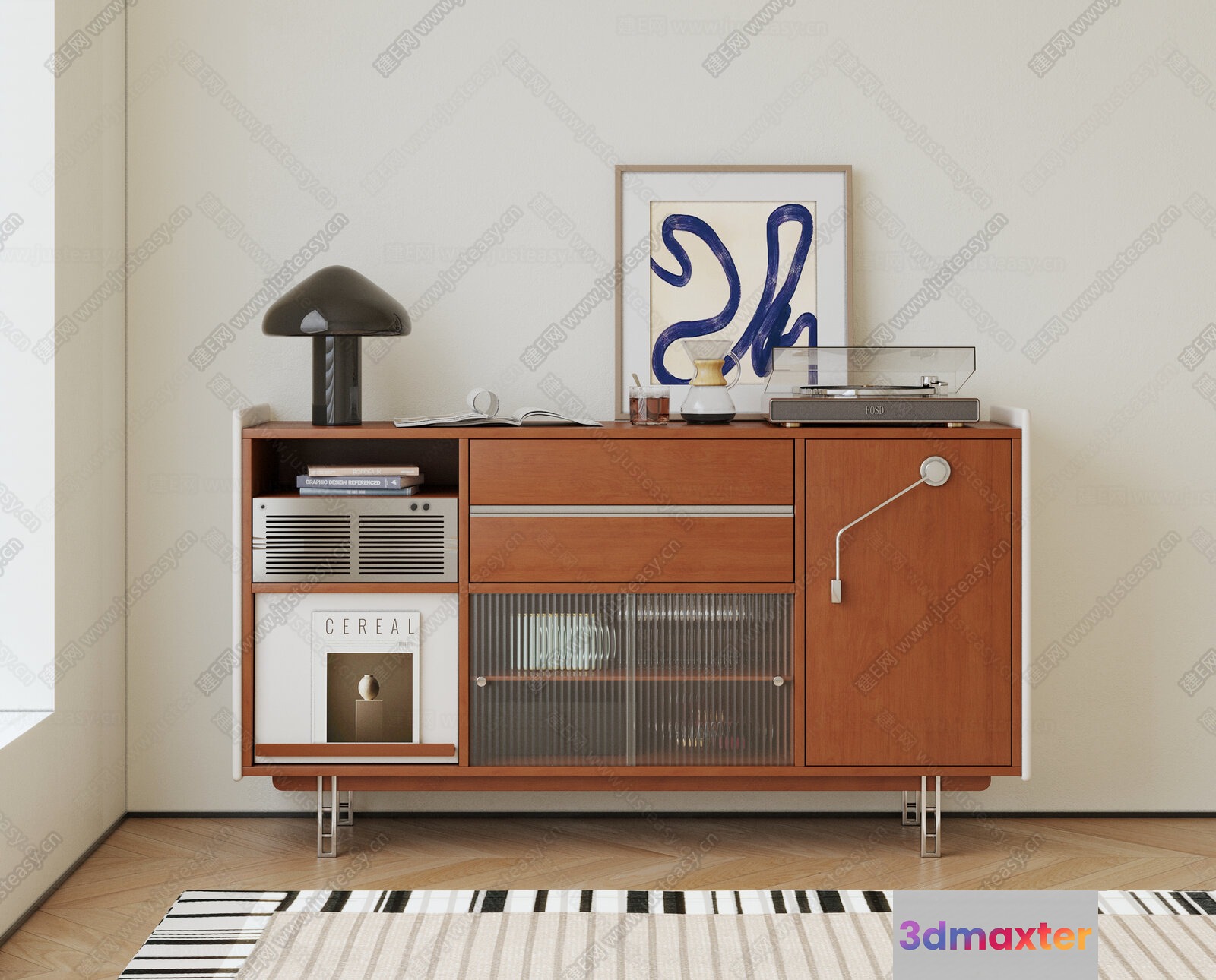 Mid-Century Modern Sideboard 3D Model - 21337 - CORONA Render