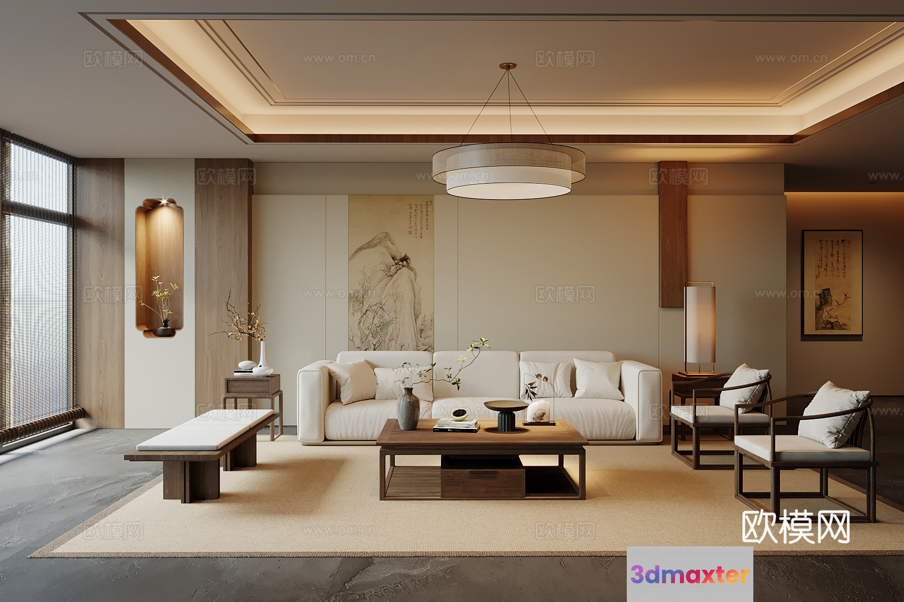 Modern Asian Living Room 3D Model - 17650 - VRAY Render