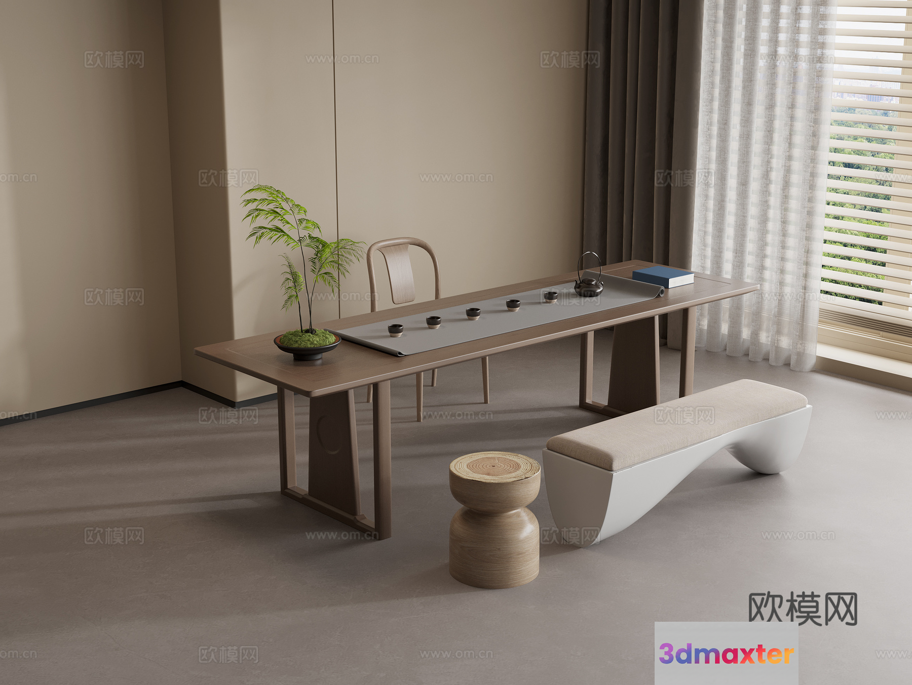 Modern Asian-Inspired Interior Design 3D Model - 10542 - VRAY Render