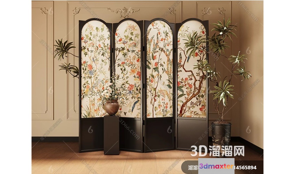 A Room Divider With A Floral Design 3D Model - 8451 - CORONA Render