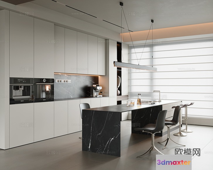 Modern Minimalist Kitchen 3D Model - 18355 - VRAY Render