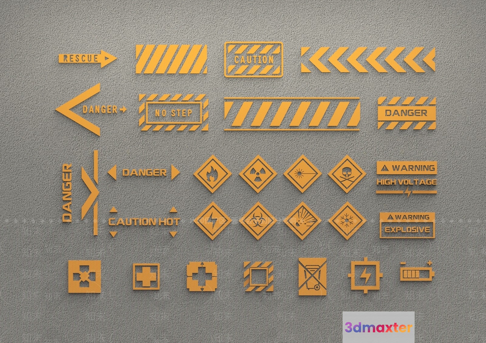 Warning Signs 3D Model - 13688 - VRAY Render