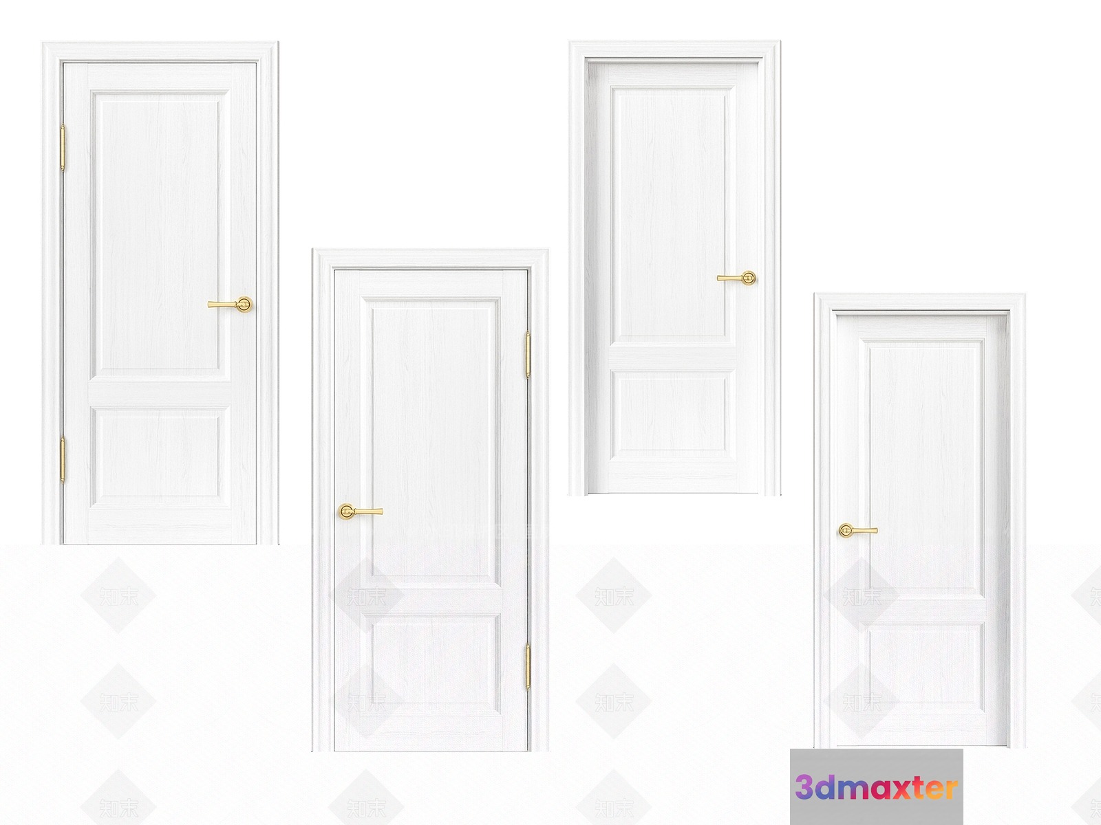 White Doors With Gold Hardware 3D Model - 16596 - VRAY Render