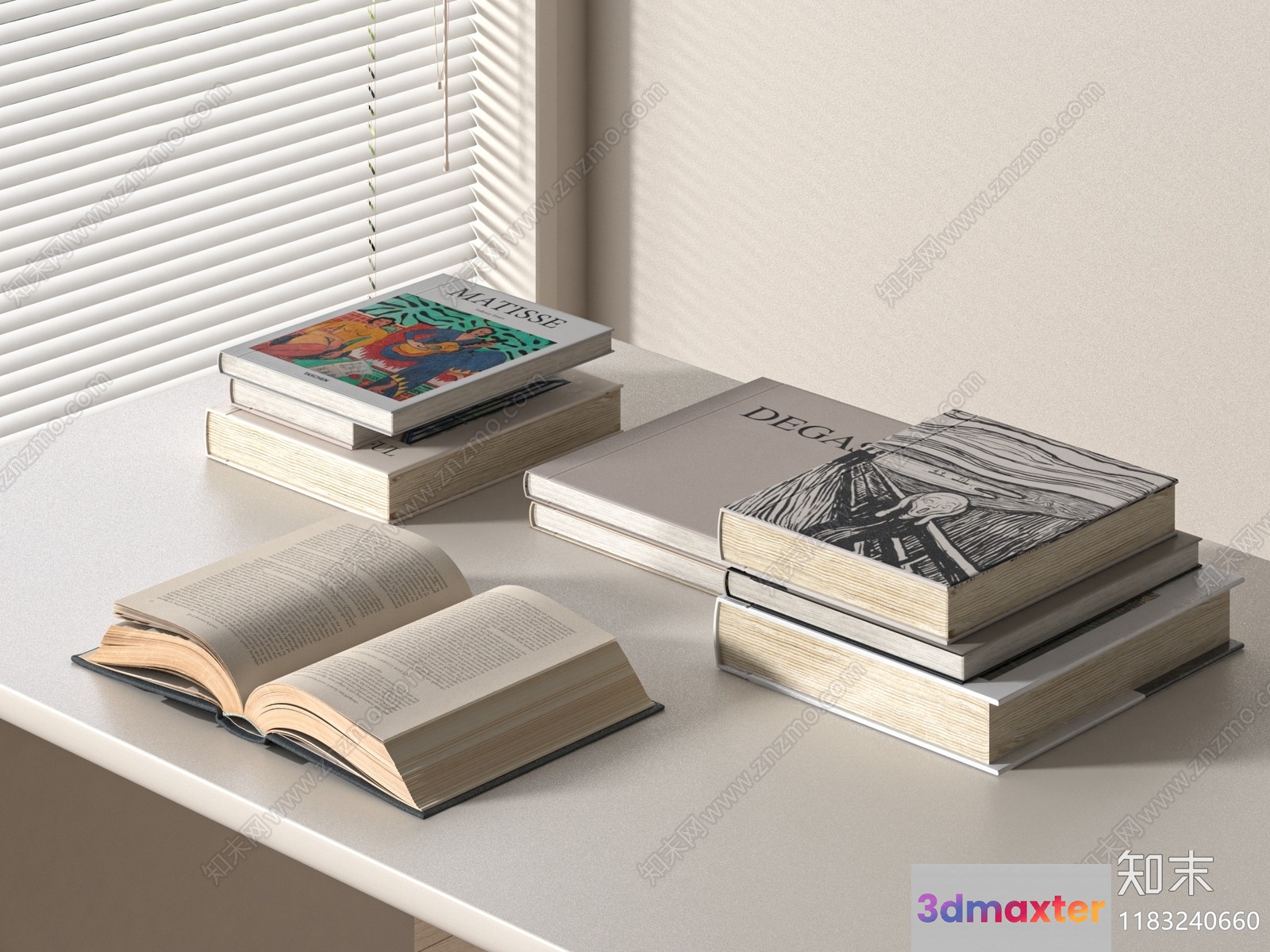 White Table With Books 3D Model - 12481 - VRAY Render