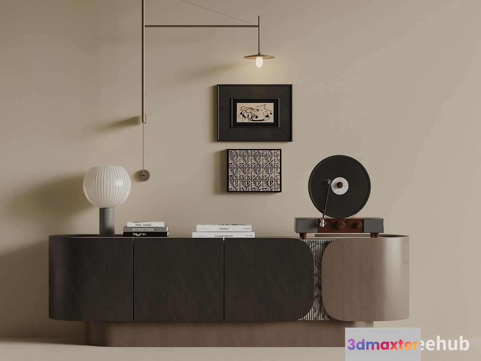 Modern Mid-Century Sideboard 3D Model - 22221 - VRAY Render