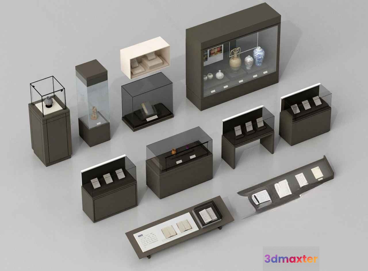 A Collection Of Display Cases 3D Model - 12985 - VRAY Render