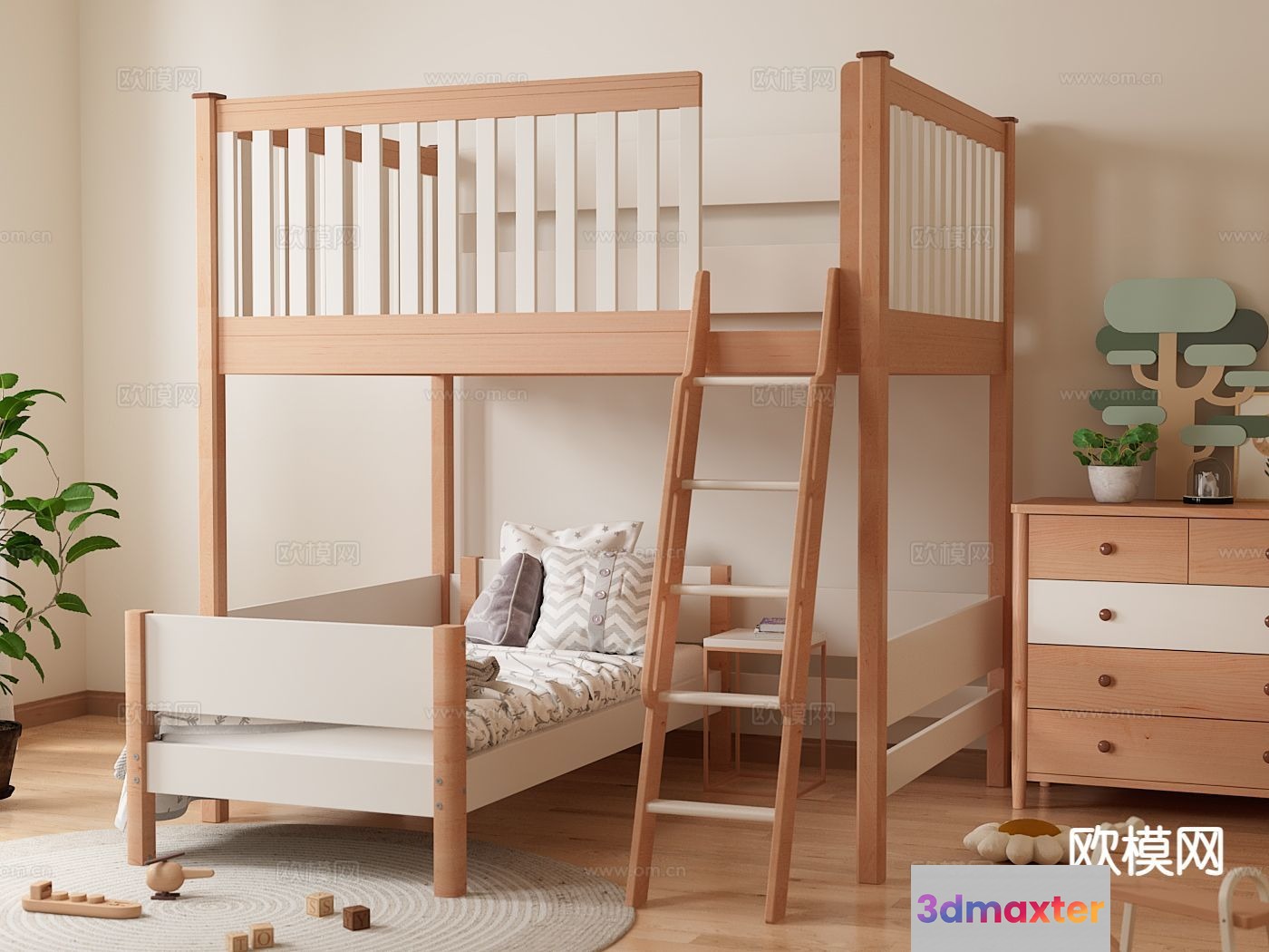 Wooden Bunk Bed 3D Model - 10839 - VRAY Render