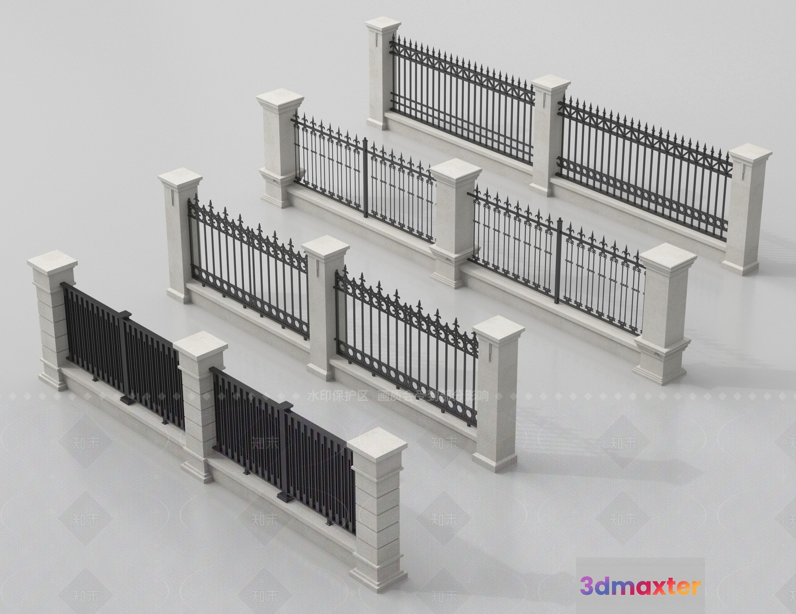 Decorative Metal Fence 3D Model - 2370 - VRAY Render