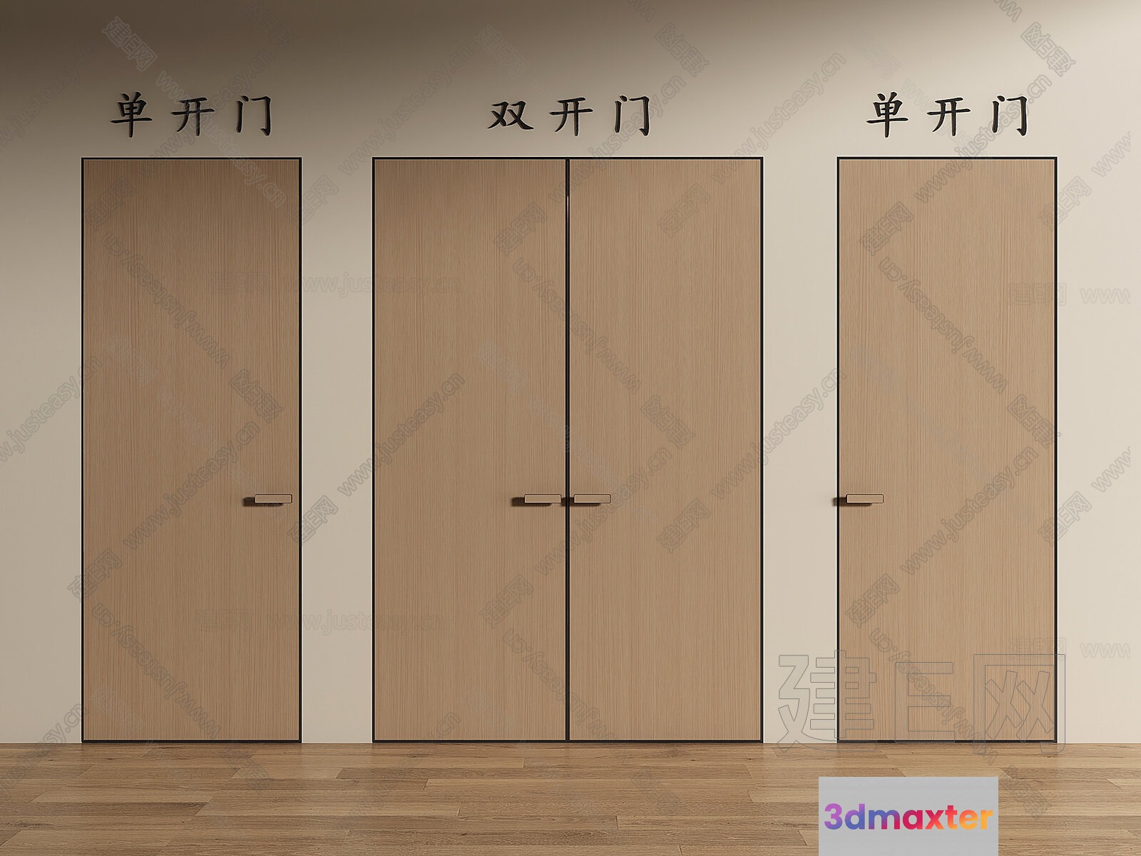 Three Wooden Doors With Asian Writing Above Them 3D Model - 7822 - VRAY Render