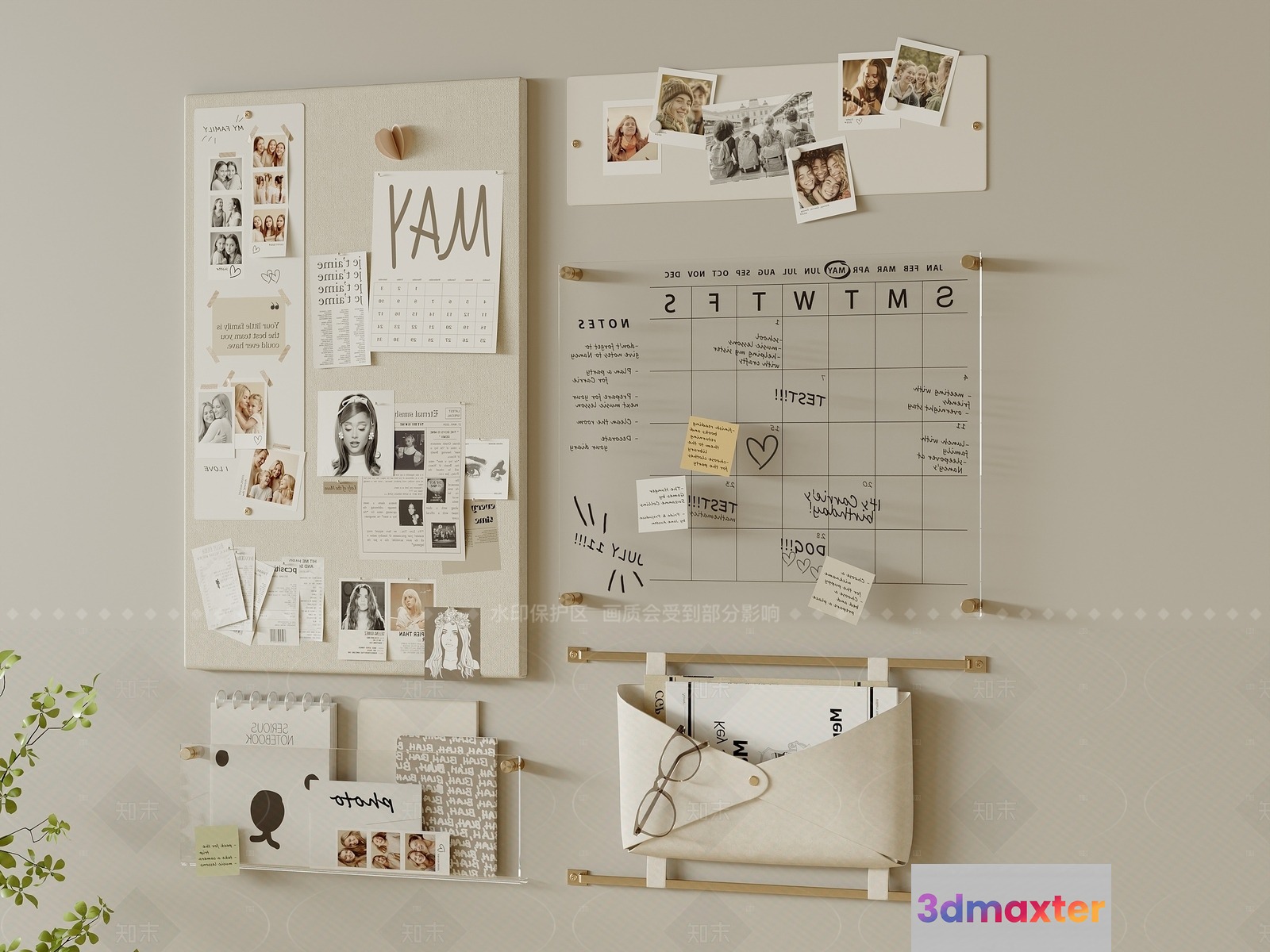 A Wall Organizer With A Calendar 3D Model - 927 - VRAY Render