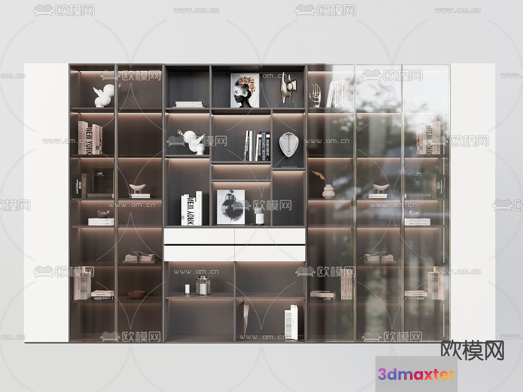 Modern Bookshelf 3D Model - 17657 - VRAY Render