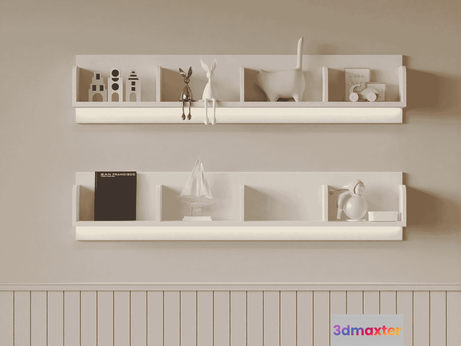 White Wall Shelves 3D Model - 15953 - VRAY Render