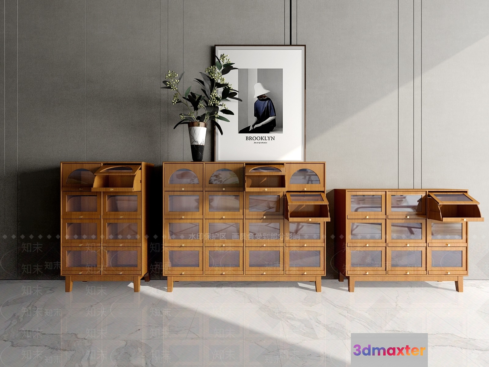 Modern Wooden Storage Units 3D Model - 6215 - VRAY Render