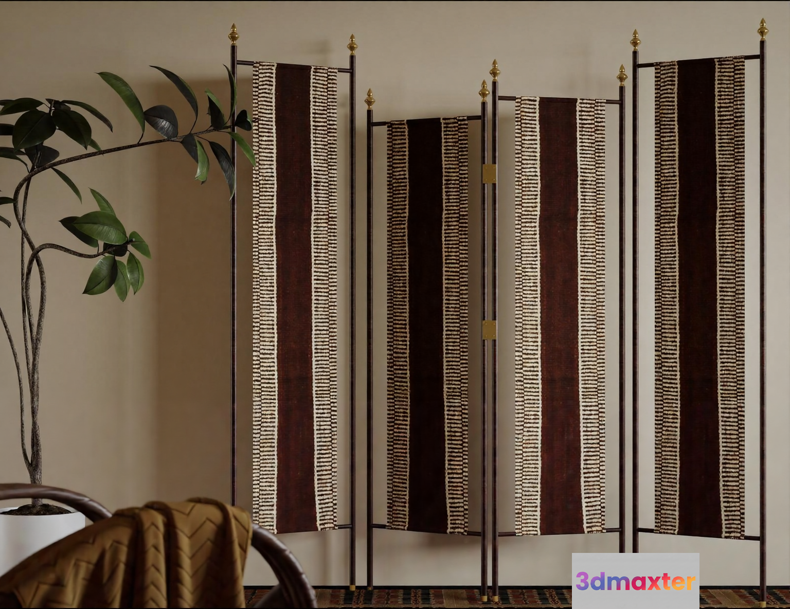 A Room Divider With A Brown And White Pattern 3D Model - 13729 - VRAY Render