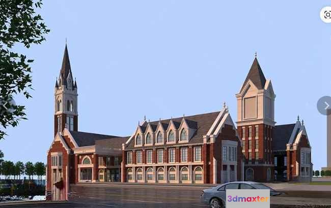 A Church Building With A Steeple 3D Model - 17847 - VRAY Render