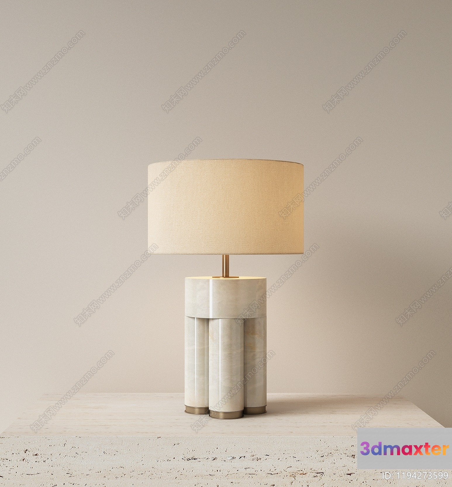 A Table Lamp With A Beige Shade 3D Model - 2581 - VRAY Render