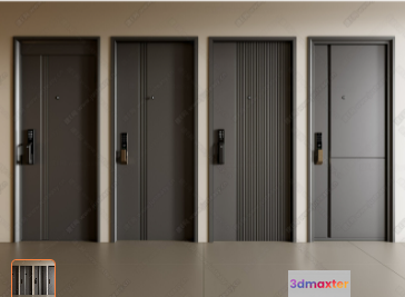 Three Grey Doors 3D Model - 4663 - VRAY Render