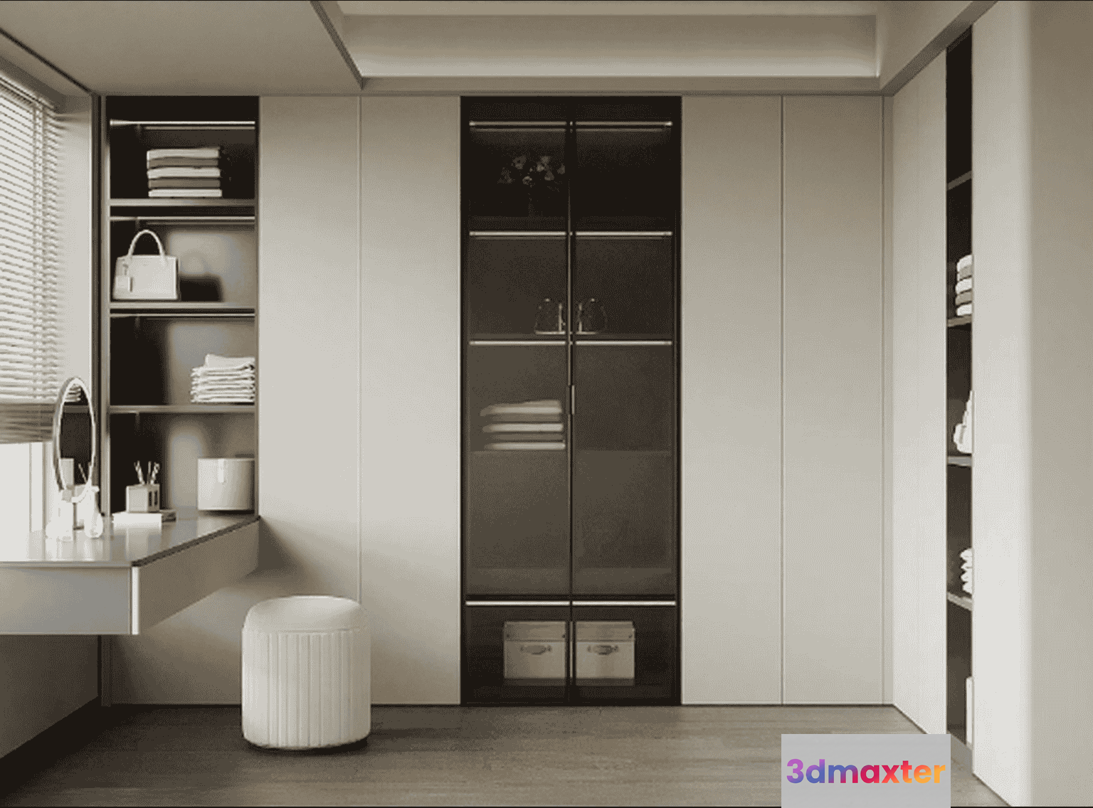 Modern White And Grey Walk-In Closet 3D Model - 11791 - VRAY Render