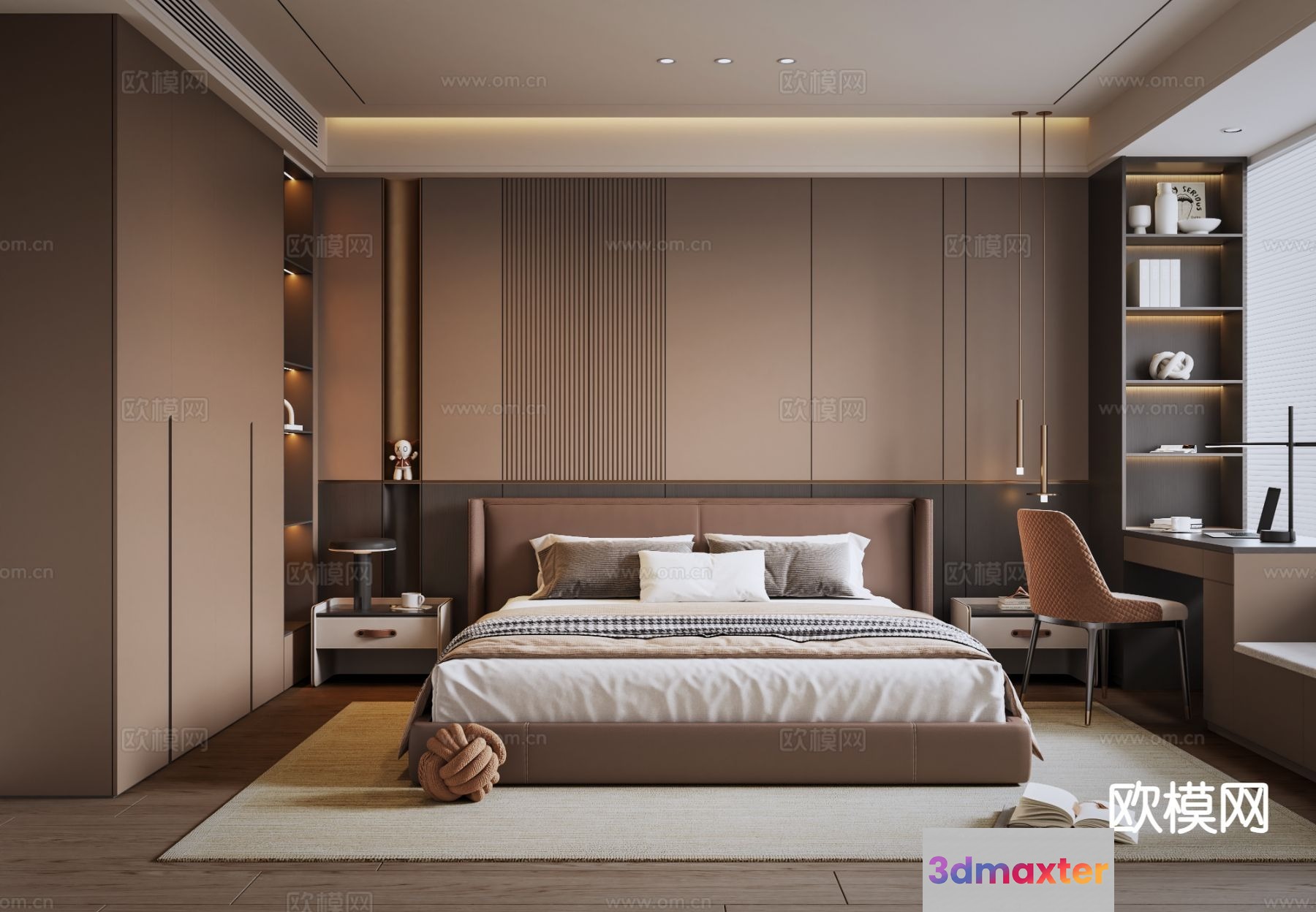 Modern Brown Bedroom 3D Model - 2208 - VRAY Render