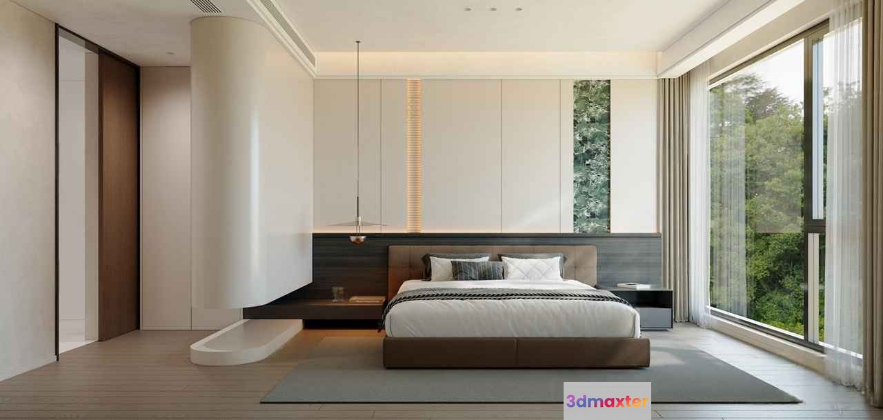 Modern Minimalist Bedroom 3D Model - 2957 - VRAY Render