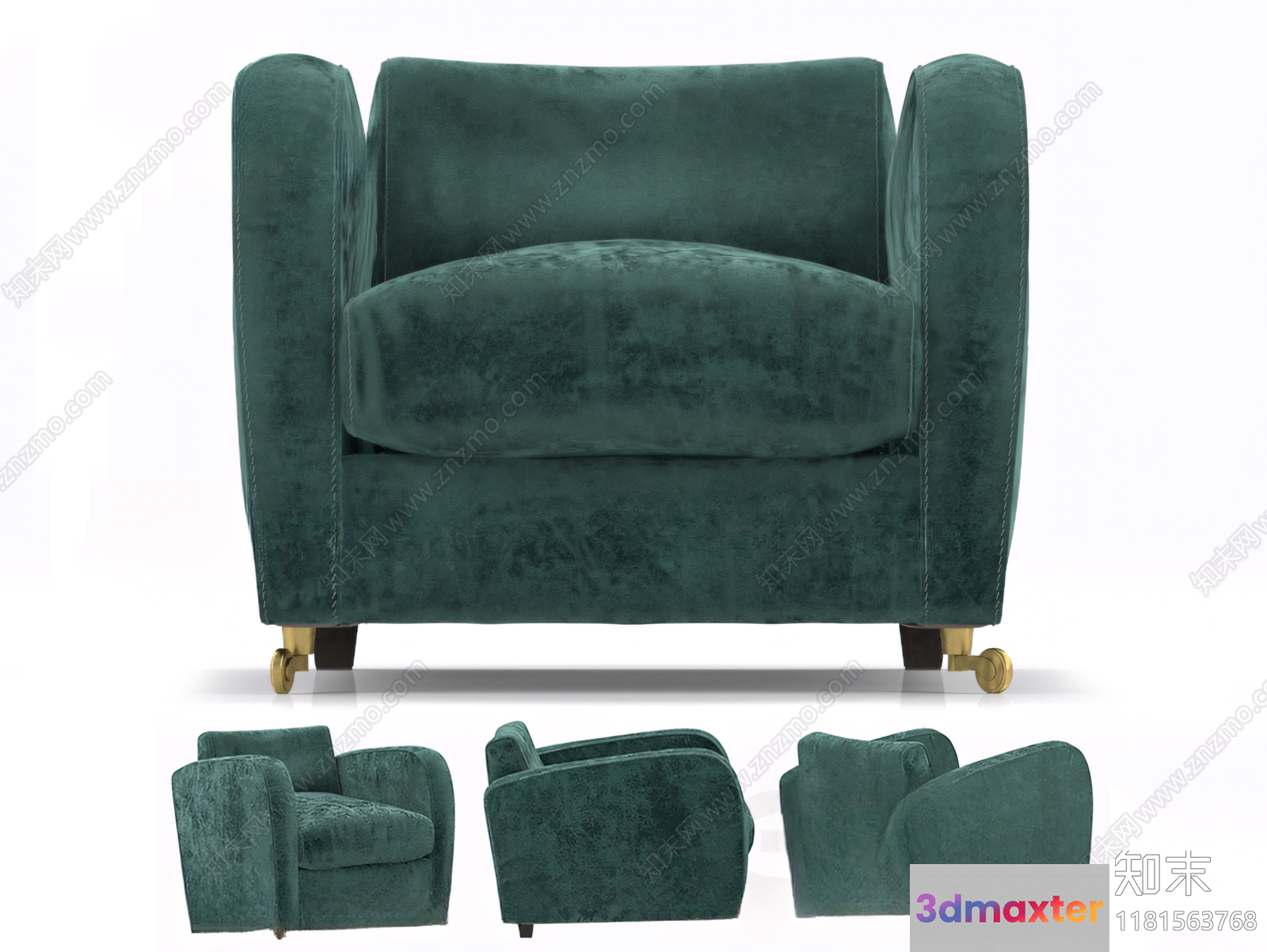 Green Velvet Armchair 3D Model - 13274 - VRAY Render