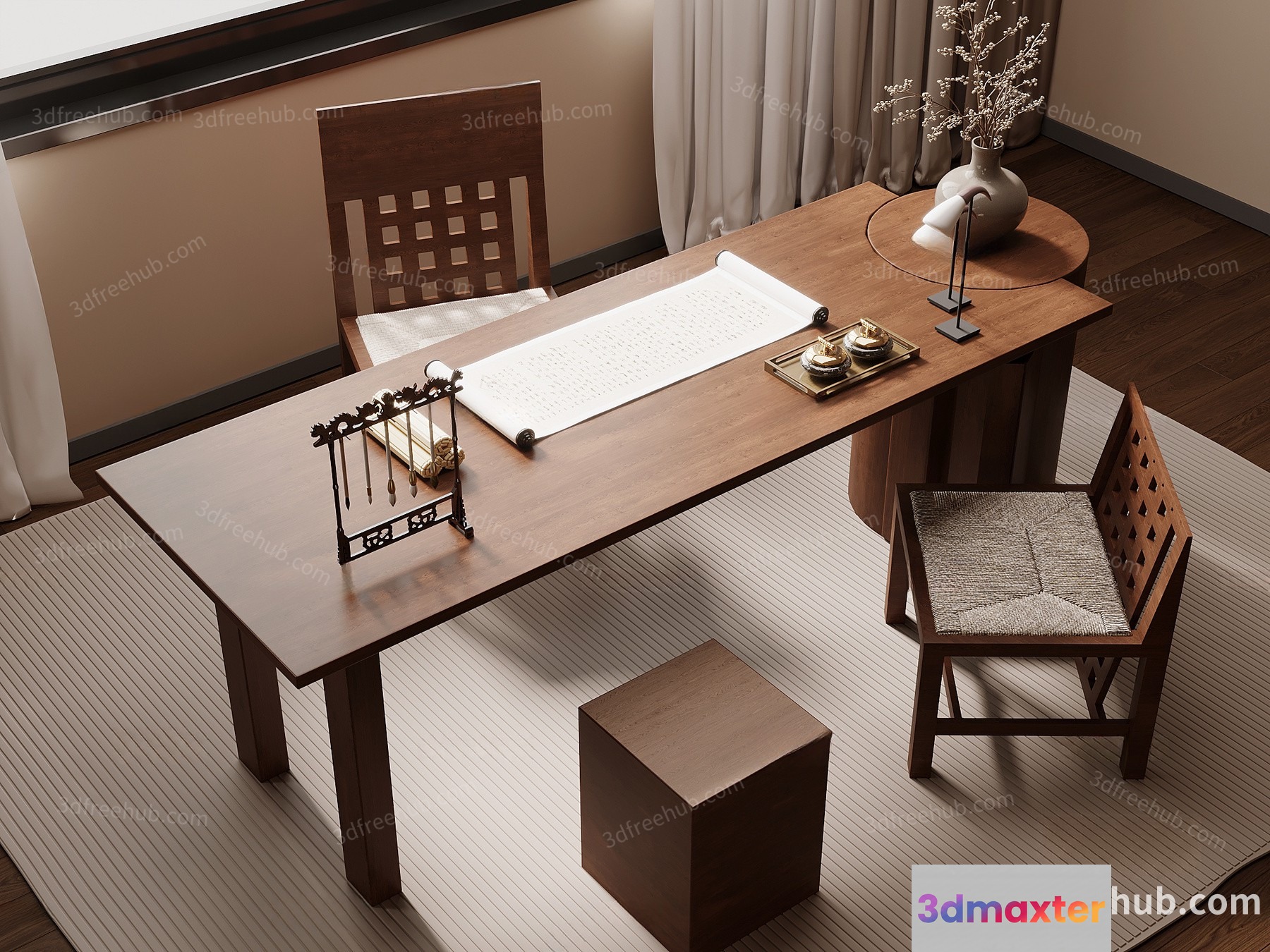 A Wooden Desk 3D Model - 10036 - VRAY Render