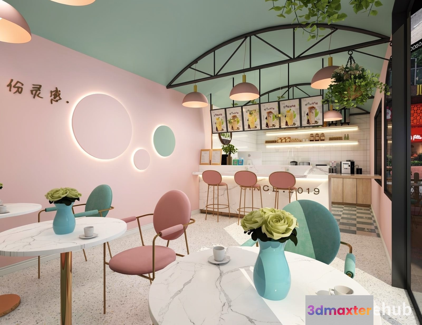 Pastel-Colored Cafe Interior 3D Model - 14186 - VRAY Render