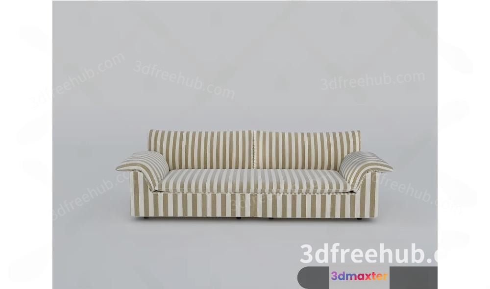Beige And White Striped Couch 3D Model - 19426 - VRAY Render