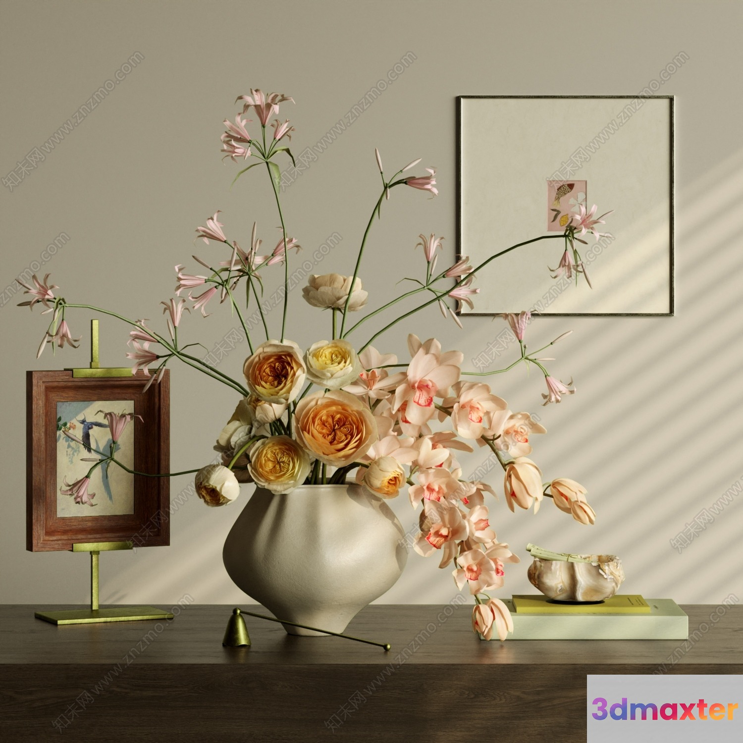 A Vase Of Flowers On A Table 3D Model - 20777 - VRAY Render