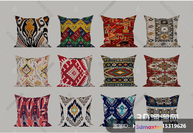 Throw Pillows With Various Patterns 3D Model - 16150 - CORONA Render