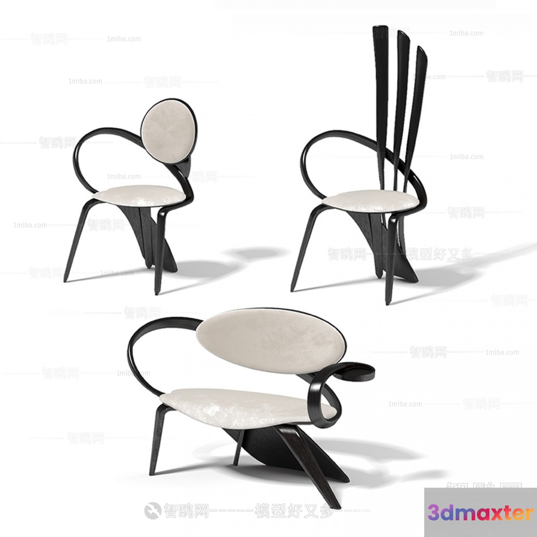 Modern Black And White Chairs 3D Model - 13634 - VRAY Render