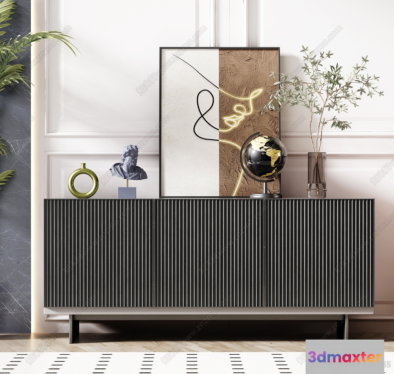 Modern Black Credenza 3D Model - 1021 - VRAY Render