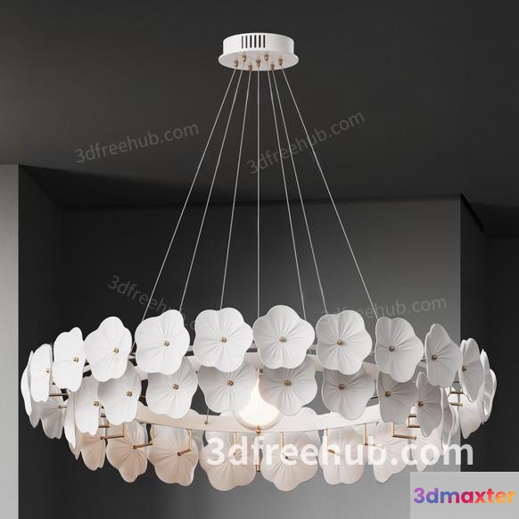 A White Chandelier With Flower-Shaped Decorations 3D Model - 20227 - VRAY Render