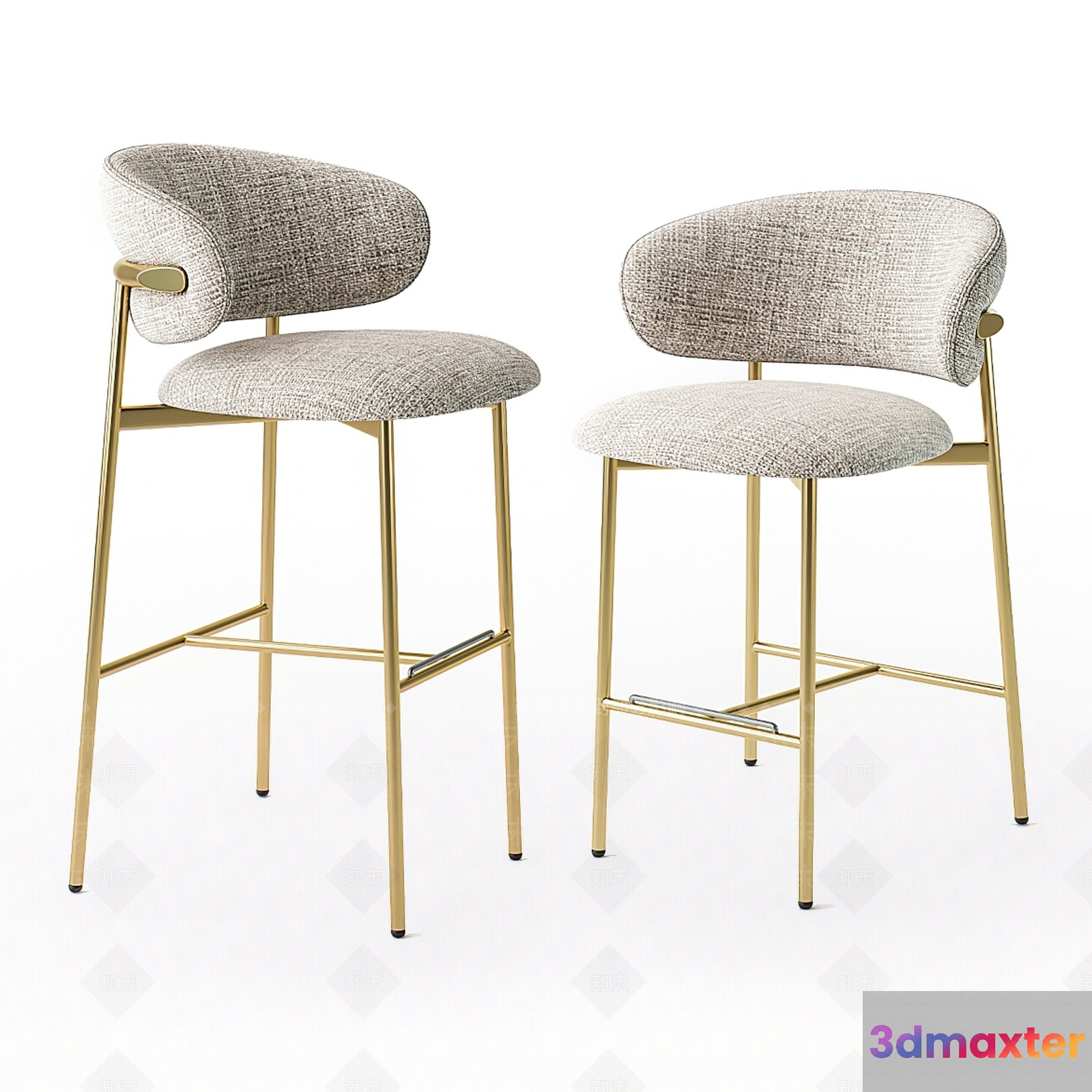 Modern Bar Stools With Gold Legs 3D Model - 19807 - VRAY Render