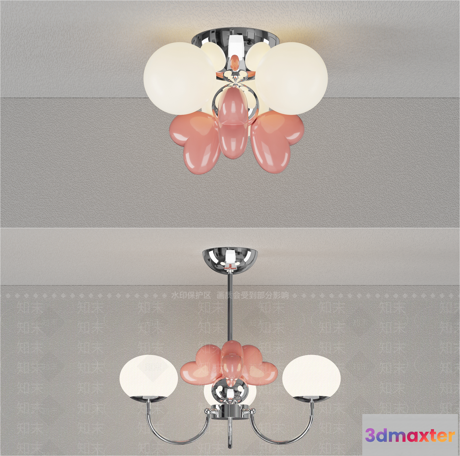 The Main Subject Is A Pink And White Light Fixture 3D Model - 16956 - VRAY Render