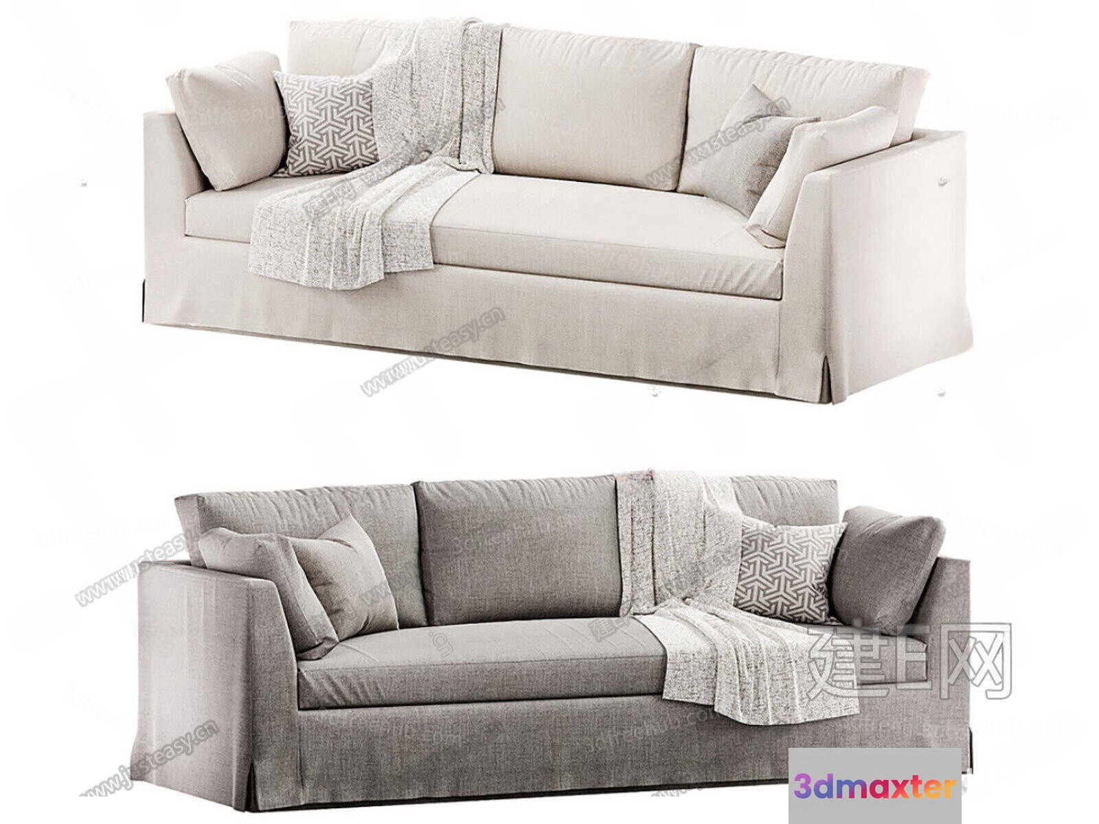 A Gray Couch With Throw Pillows 3D Model - 19297 - VRAY Render