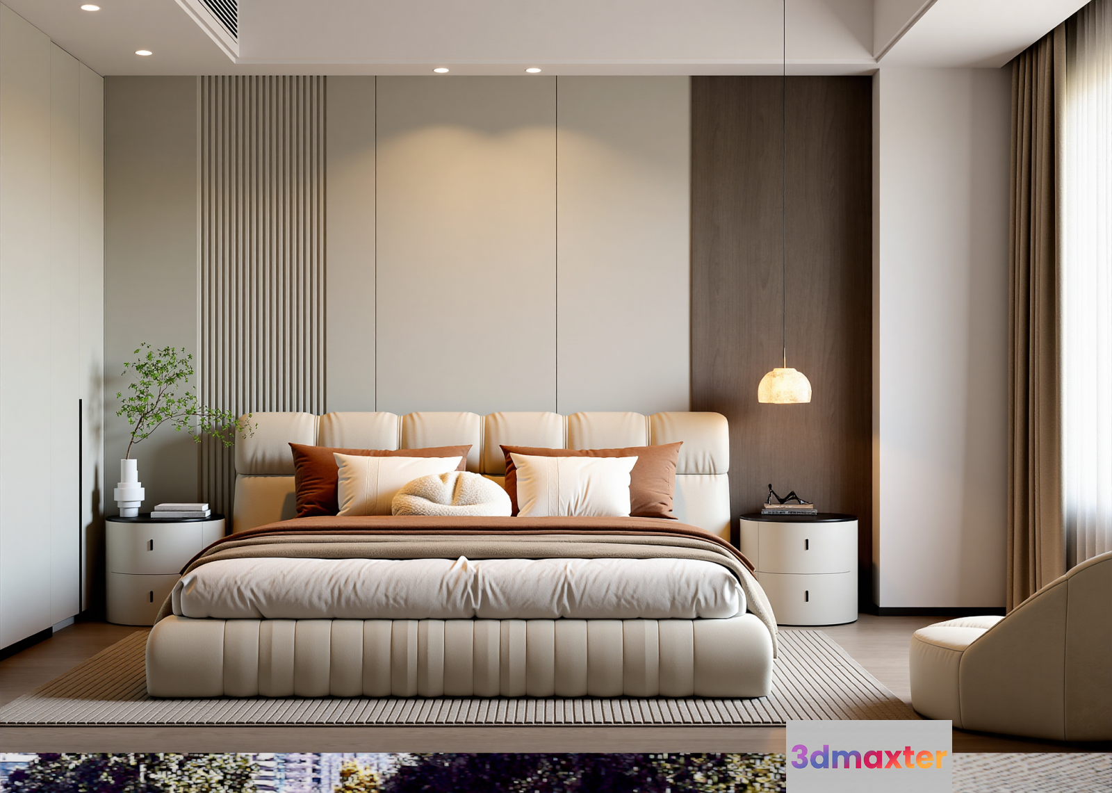 Modern Cream Bedroom 3D Model - 9902 - VRAY Render